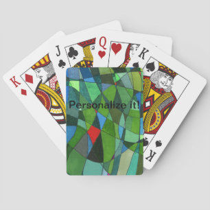 Gently curved shapes with cool green & red accents playing cards