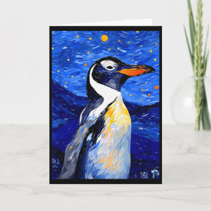 Gentoo Penguin Starry Night Painting Men Women Kid Card
