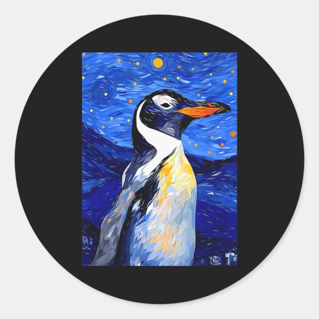 Gentoo Penguin Starry Night Painting Men Women Kid Classic Round Sticker (Front)