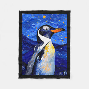 Gentoo Penguin Starry Night Painting Men Women Kid Fleece Blanket