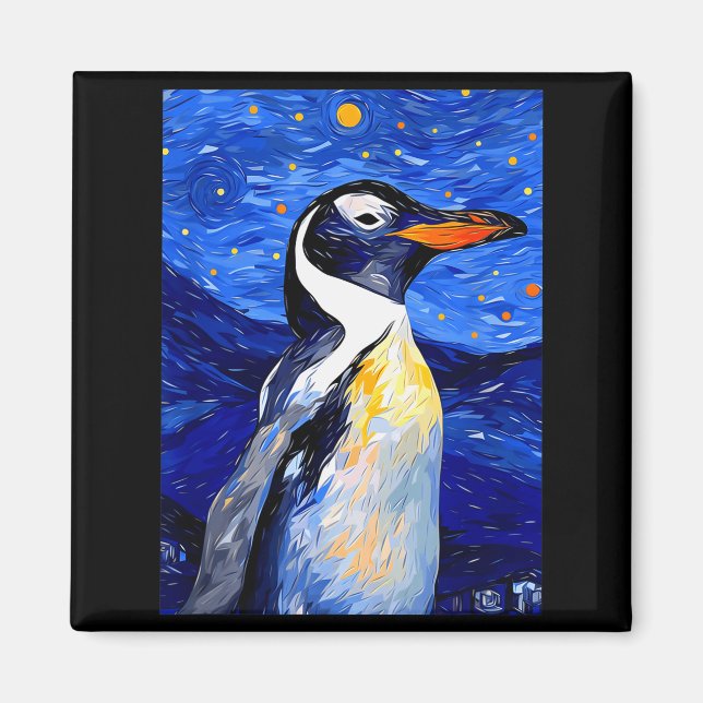 Gentoo Penguin Starry Night Painting Men Women Kid Magnet (Front)