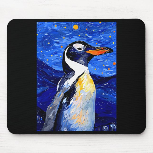 Gentoo Penguin Starry Night Painting Men Women Kid Mouse Mat (Front)