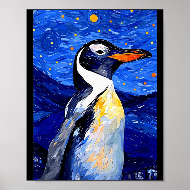 Gentoo Penguin Starry Night Painting Men Women Kid Poster (Front)