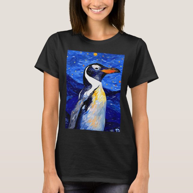 Gentoo Penguin Starry Night Painting Men Women Kid T-Shirt (Front)