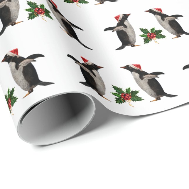 Gentoos and Holly Christmas Wrapping Paper (Roll Corner)