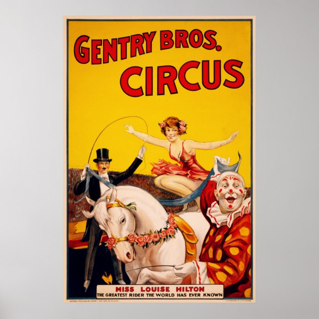 Gentry Bros. Circus Poster ft. Miss Louise Hilton (Front)