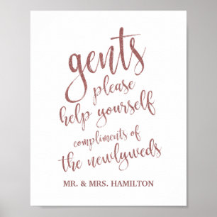 Gents Bathroom Basket Rose Gold Glitter 8x10 Sign