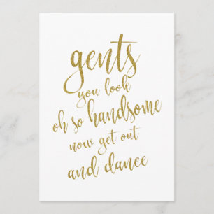 Gents Bathroom Gold Affordable Wedding Sign Invitation