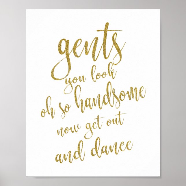 Gents Bathroom Gold Glitter 8x10 Wedding Sign (Front)