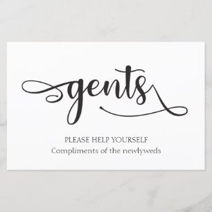 "Gents" Black White bathroom basket Wedding Sign