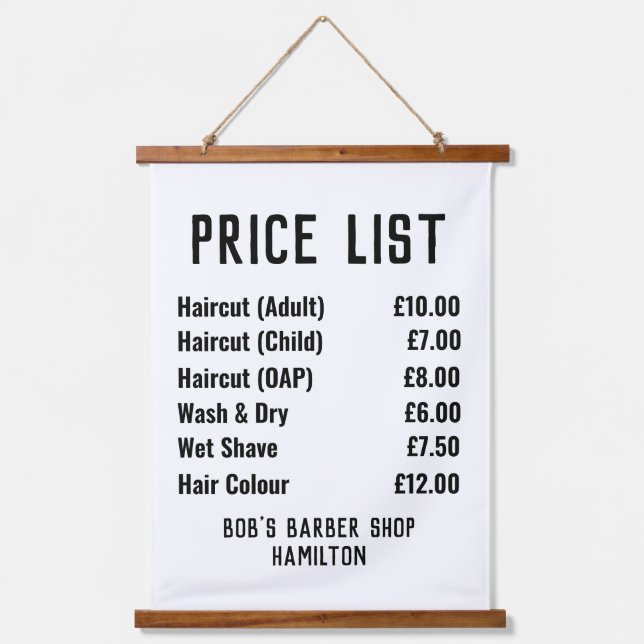 Gents Hairdresser Price List Hanging Tapestry (Front)