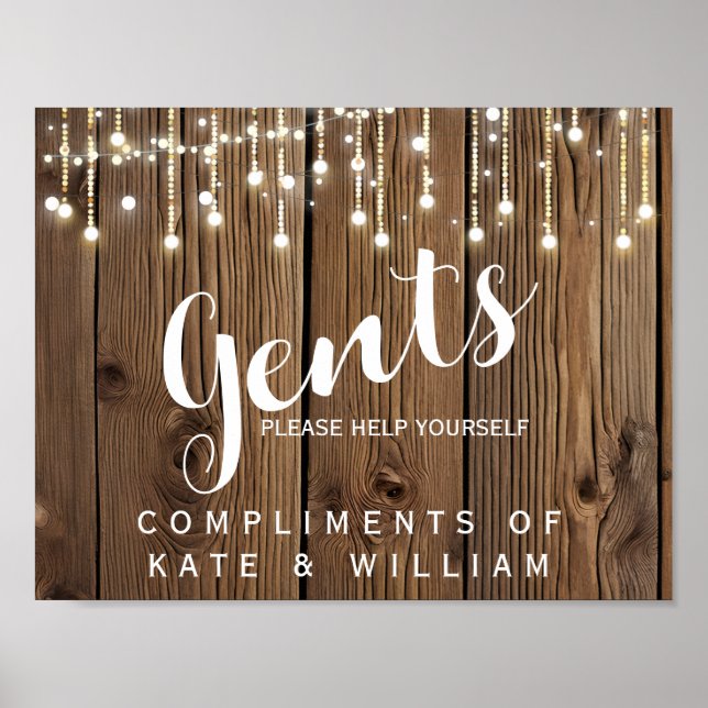 Gents restroom sign -toiletries rustic lights (Front)