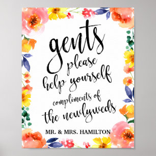 Gents Wedding Bathroom Basket 8x10 Floral Sign