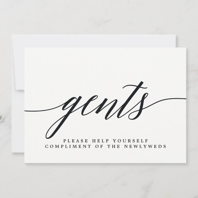Gents Wedding Bathroom Sign - Modern Script Announcement (Front)