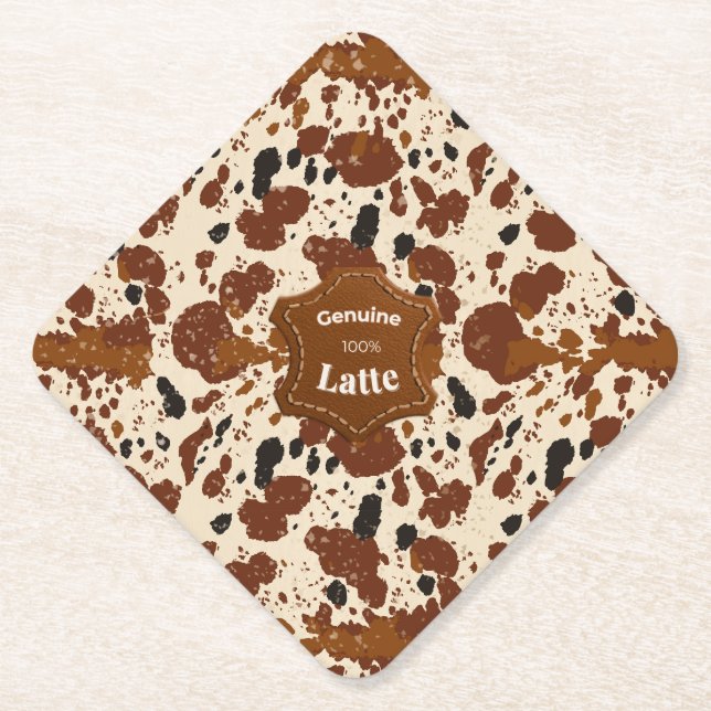 Genuine 100% Latte Cowhide Pattern | Neutral  Paper Coaster (Front)