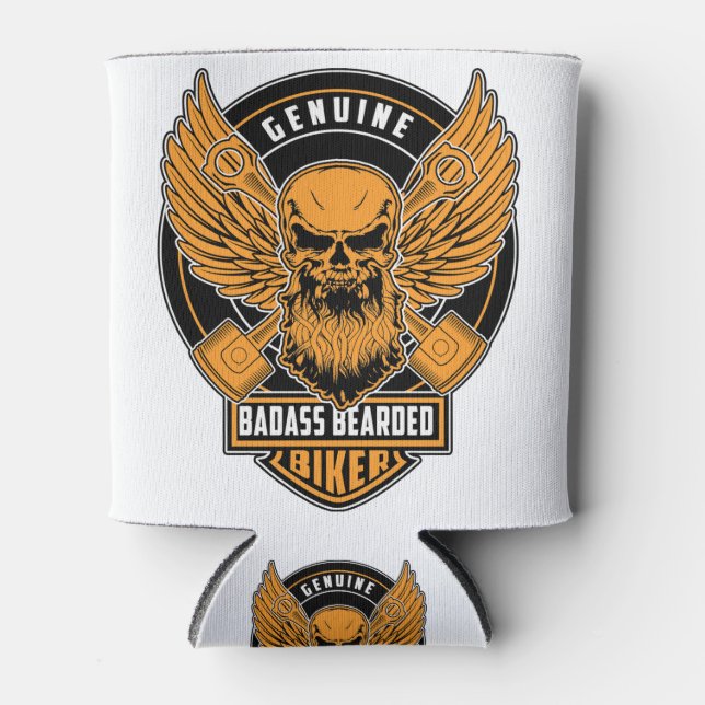 Genuine badass beareded biker can cooler (Front)