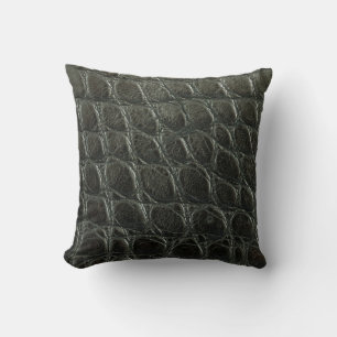 Genuine black alligator leather texture, close up cushion