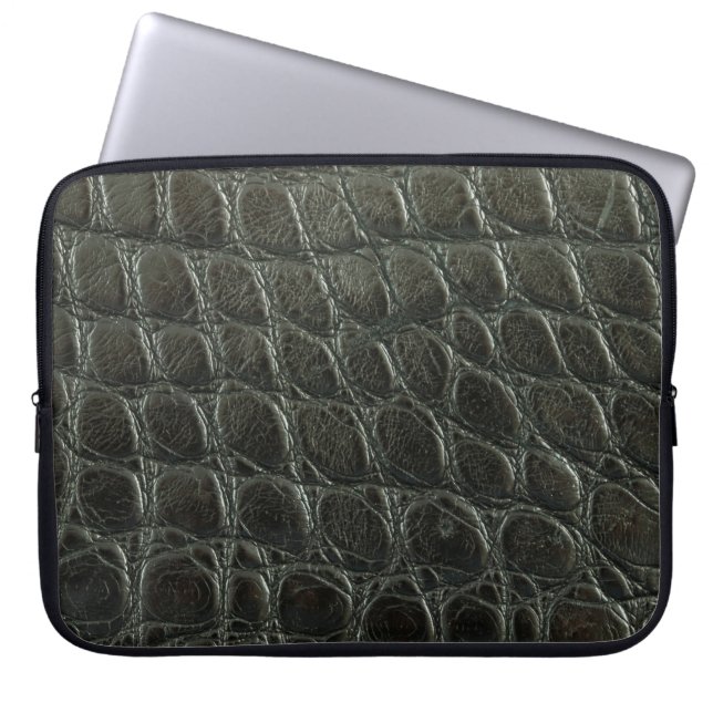 Genuine black alligator leather texture, close up  laptop sleeve (Front)