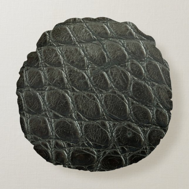 Genuine black alligator leather texture, close up  round cushion (Front)