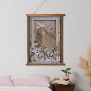 Genuine leather and suede art hanging tapestry