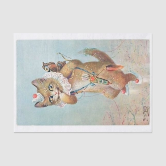 Genuine (not AI) Cupid Cat by A.Thiel (1860- 1936) Tissue Paper (Front)