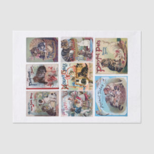 Genuine (not AI) Vintage Cat Themed Book Covers Tissue Paper