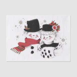 Genuine (not AI) Vintage Mid-Century Snowman Coupl Tissue Paper