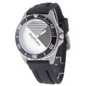 Geo Abstract Minimal Black White Stripes Name Watch (Angled)