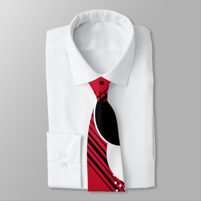 Geo Abstract Red Black and White Tie (Tied)