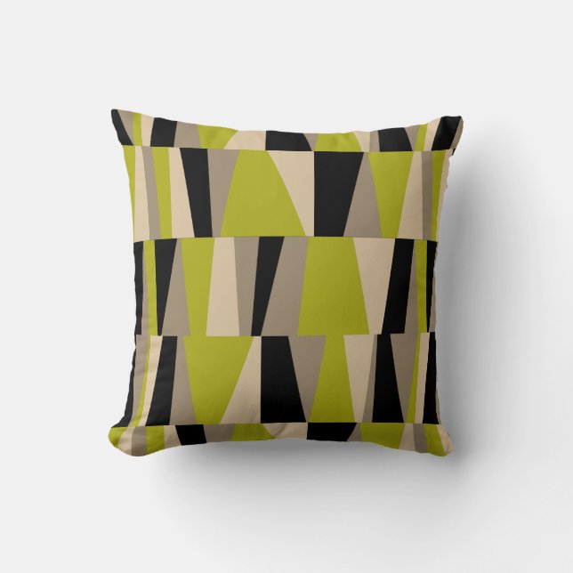 Geo Abstract Triangle Patchwork | olive black grey Cushion (Front)