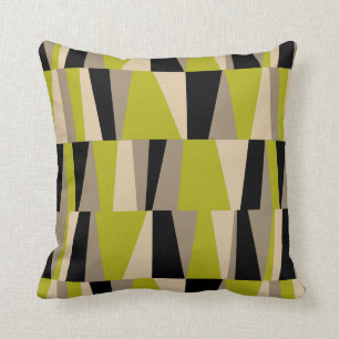 Geo Abstract Triangle Patchwork   olive black grey Cushion