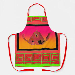 Geo Bamboo Maze Teapot Red Chef Caterer   Apron