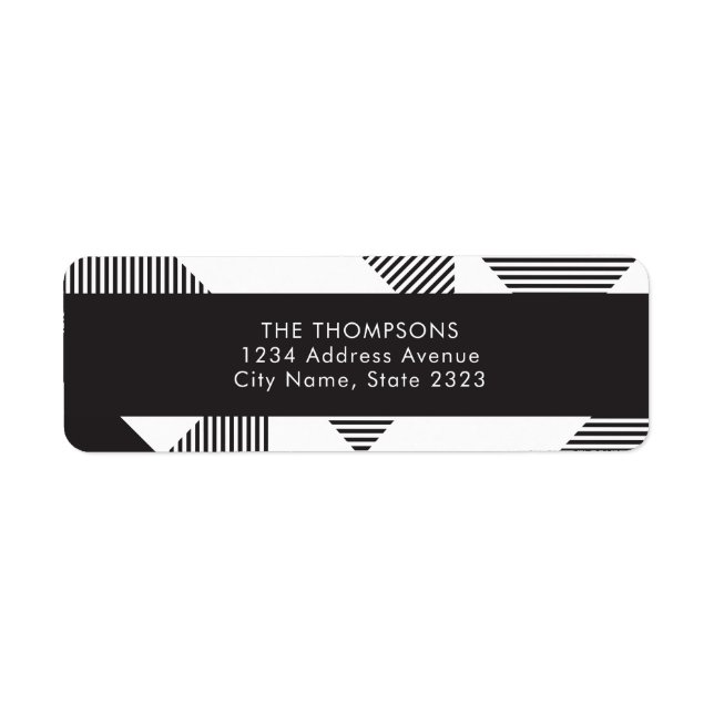 Geo Black White Stripe Holiday Return Address (Front)