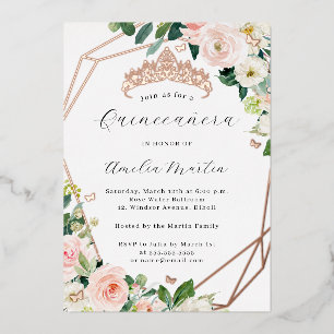 Geo Blush Floral Quinceanera Rose Gold  
