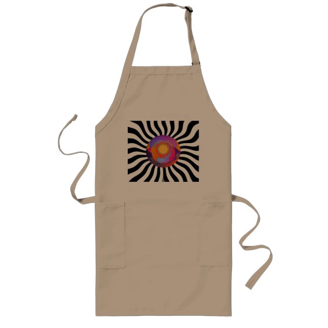 Geo Centre Black White Wavy Khaki  Long Apron (Front)
