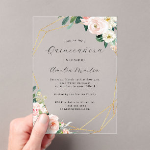 Geo Clear Acrylic Floral Quinceanera  Invitations