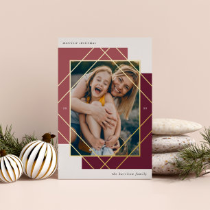 Geo Colorblock Modern Photo Foil Holiday Card