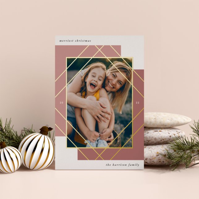 Geo Colorblock Modern Photo Foil Holiday Card (Creator Uploaded)