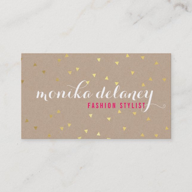 GEO CONFETTI GOLD stylish trendy cool kraft white Business Card (Front)