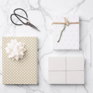 Geo Dot Connected Weave Gold and White Wrapping Paper Sheet