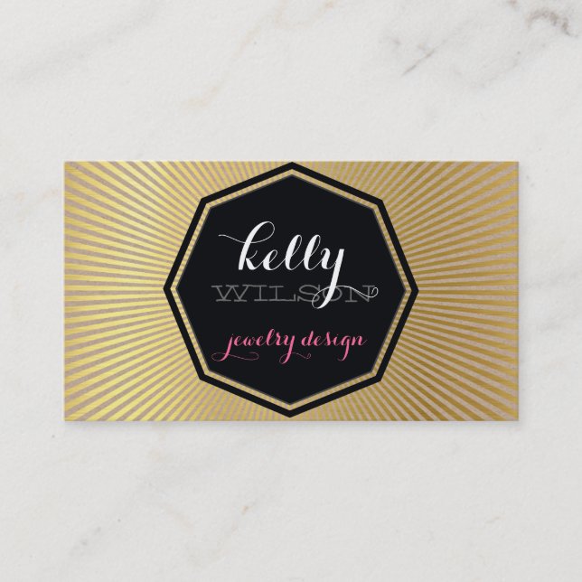 GEO EMBLEM logo retro sunburst gold foil black Business Card (Front)