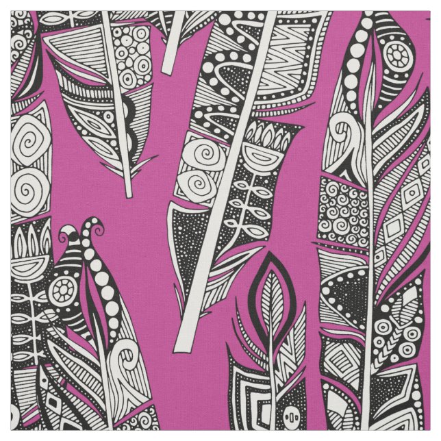 geo feathers hot pink fabric (Swatch)
