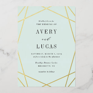 Geo Frame Foil Editable Colour Wedding Invitation 