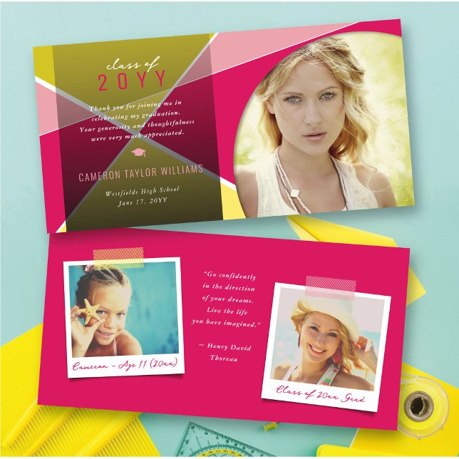 Geo Fuchsia Criss Cross Colour Block Photo Graduat Thank You Card (Geometric Fuchsia Criss Cross Color Block Photo Graduate Thank You Card @ zazzle.com/color_therapy)