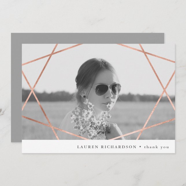 Geo Graduate | Faux Copper with Photo Thank You Invitation (Front/Back)