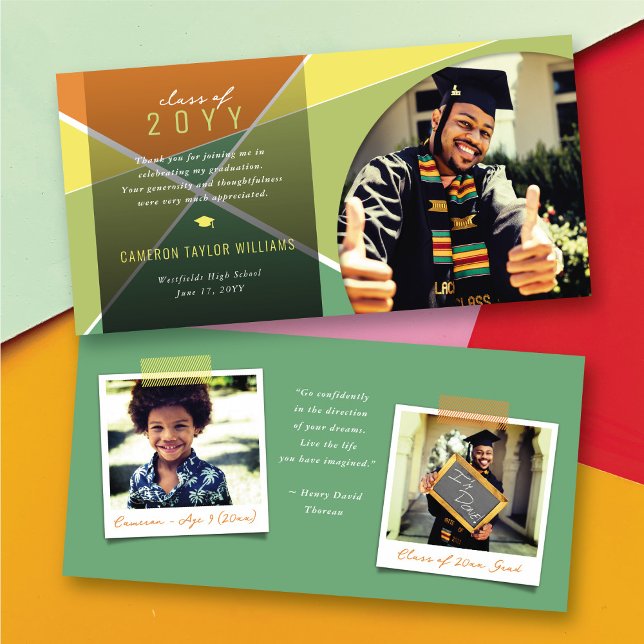 Geo Green Criss Cross Colour Block Photo Graduatio Thank You Card (Geometric Citrus Criss Cross Color Block Photo Graduate Thank You Card @ zazzle.com/color_therapy)