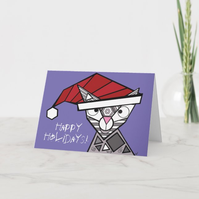 Geo Kitty Happy Holidays! Thank You Card (Front)