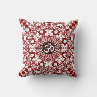 Geo-Lace Mandala White Red OM Cushion / Pillow
