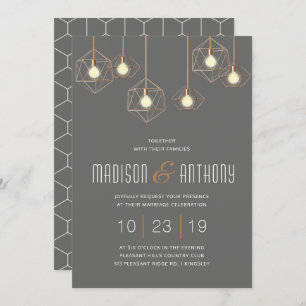 Geo Lights Charcoal Grey Modern Geometric Wedding Invitation