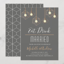 Geo Lights Eat Drink and be Married Grey Wedding